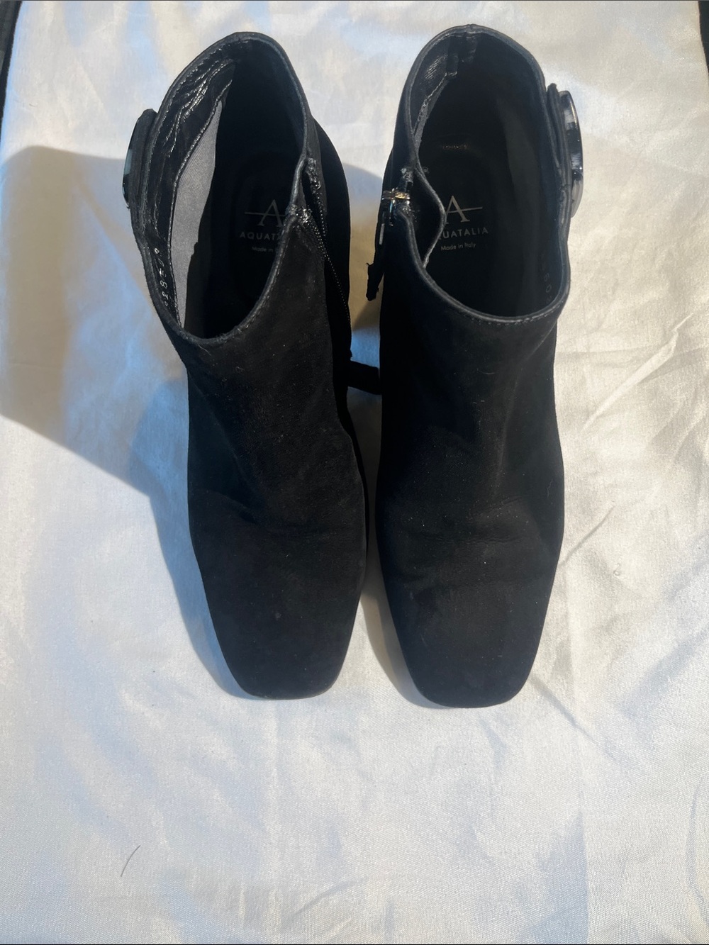Aquatalia Black Suede Square-Toe Ankle Booties